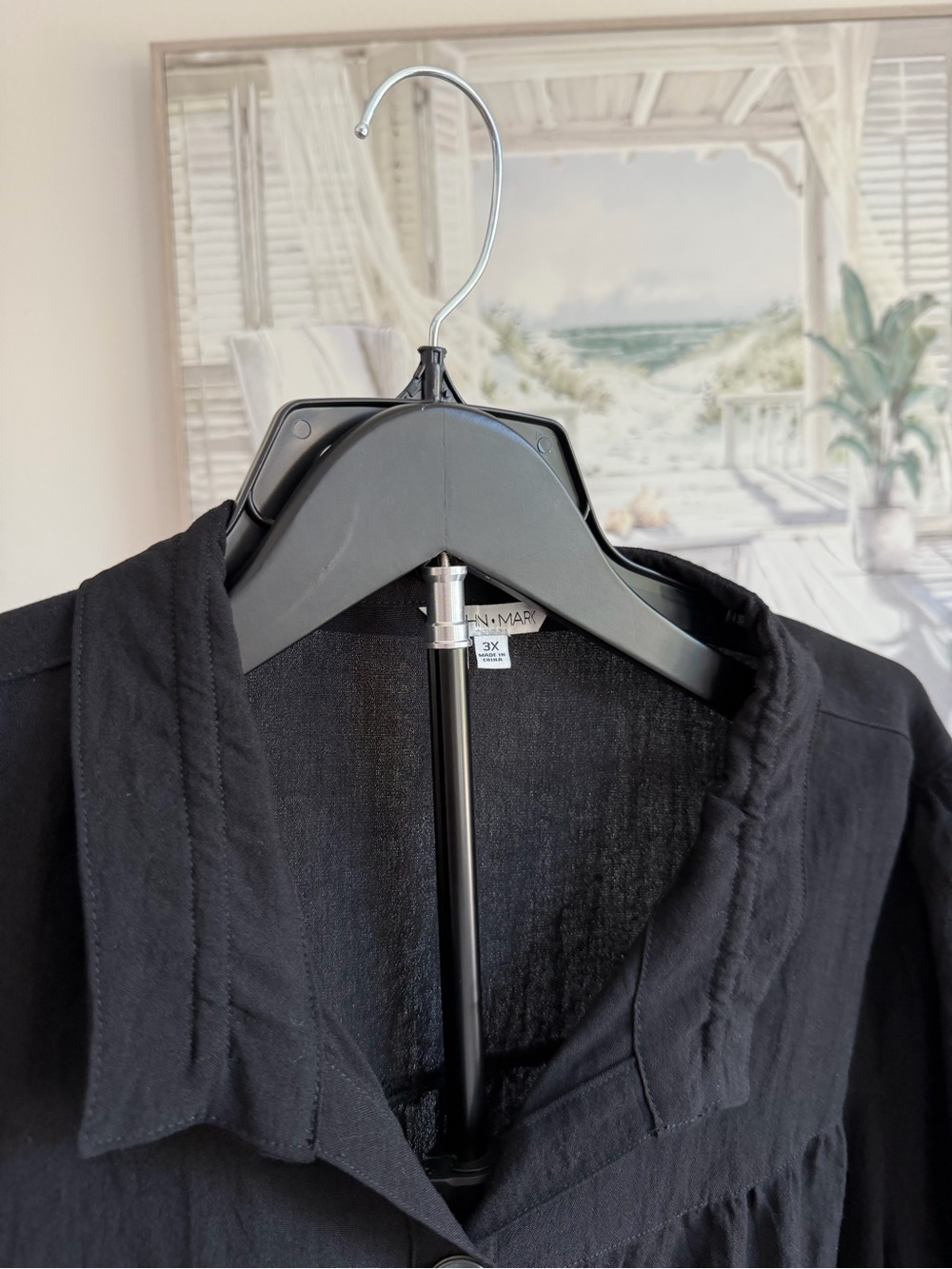 John Mark Black Tiered Button-Front Women's Top - Picture 4 of 7